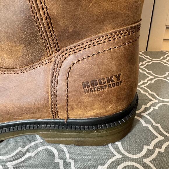 Rocky Work Boots Men’s Size 10.5 Brown Leather Pull On Construction Flawed Wide - Picture 6 of 12